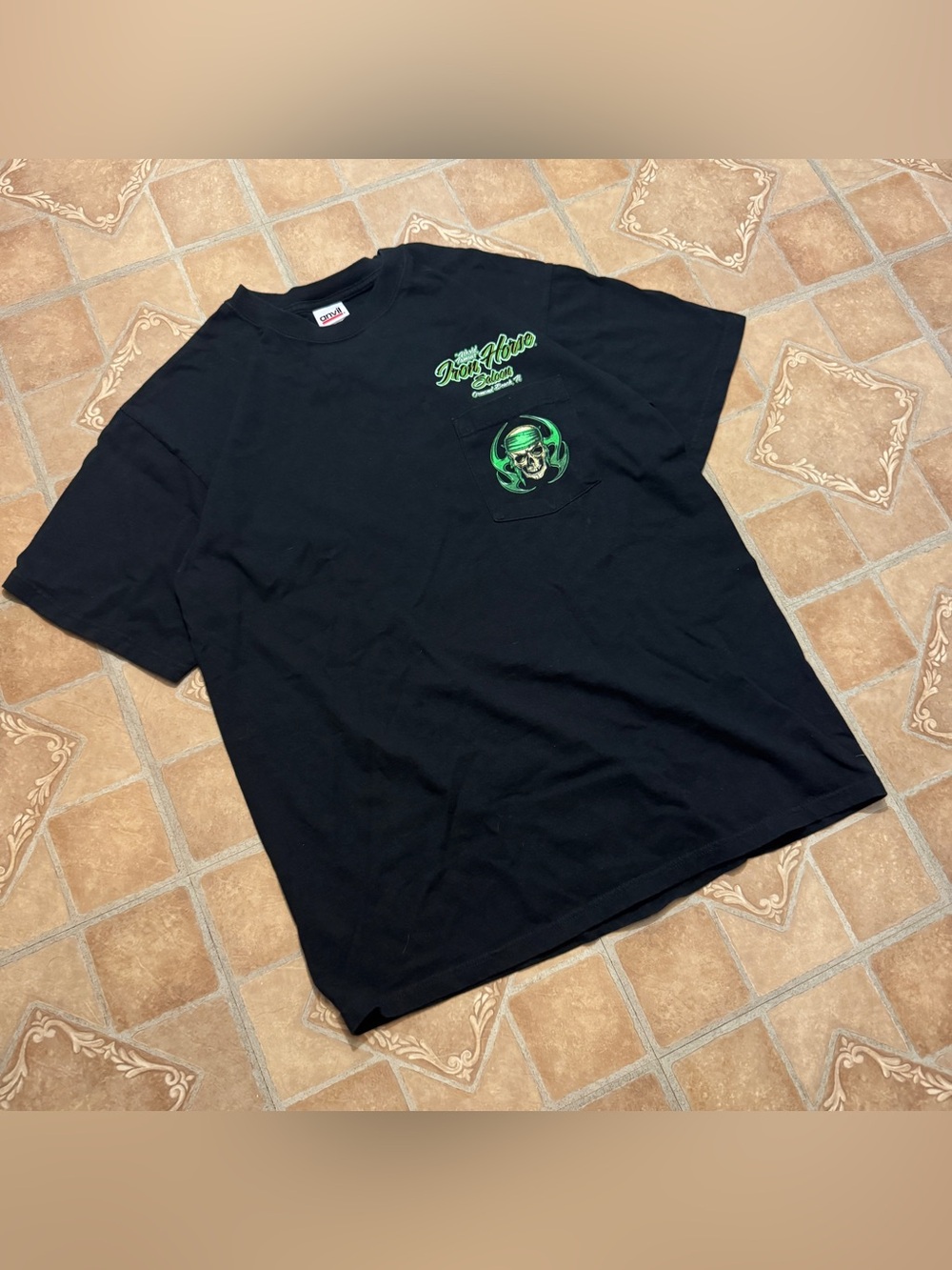 Y2K Vintage Iron Horse Saloon Biker Graphic Pocket Tee Black Size Large
